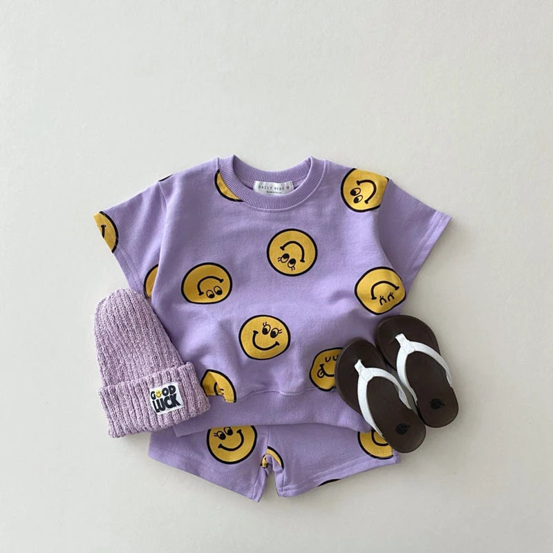 Baby Love Eyes Smile Face Tee Shorts 2-piece Set