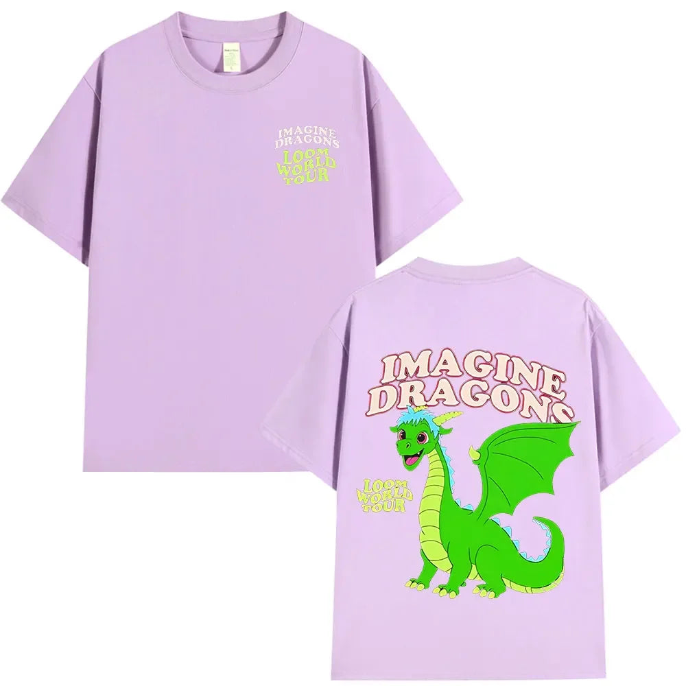 Imagine Dragons Loom World Tour 2024 T Shirt Rock Band Cartoon Dragon T-shirts Men Women High Quality Cotton Short Sleeve Tshirt