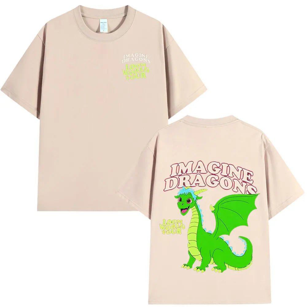 Imagine Dragons Loom World Tour 2024 T Shirt Rock Band Cartoon Dragon T-shirts Men Women High Quality Cotton Short Sleeve Tshirt