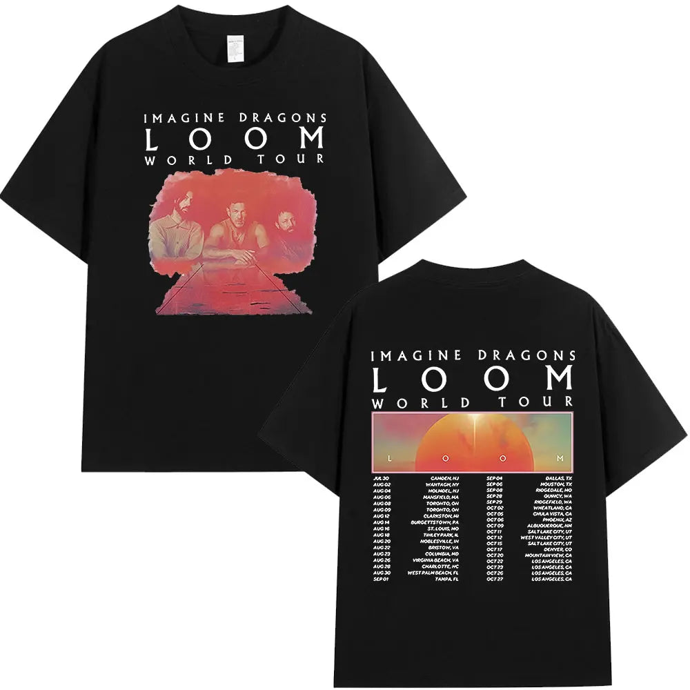 Imagine Dragons Loom World Tour 2024 T Shirt Rock Band Cartoon Dragon T-shirts Men Women High Quality Cotton Short Sleeve Tshirt
