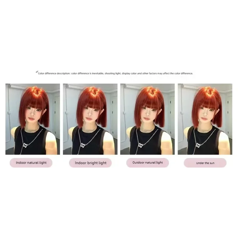 Wig Short Hair Female Internet Celebrity Short Hair Daily Lolita Natural Bangs Full Head Cover Black Red Supernatural Synthetic