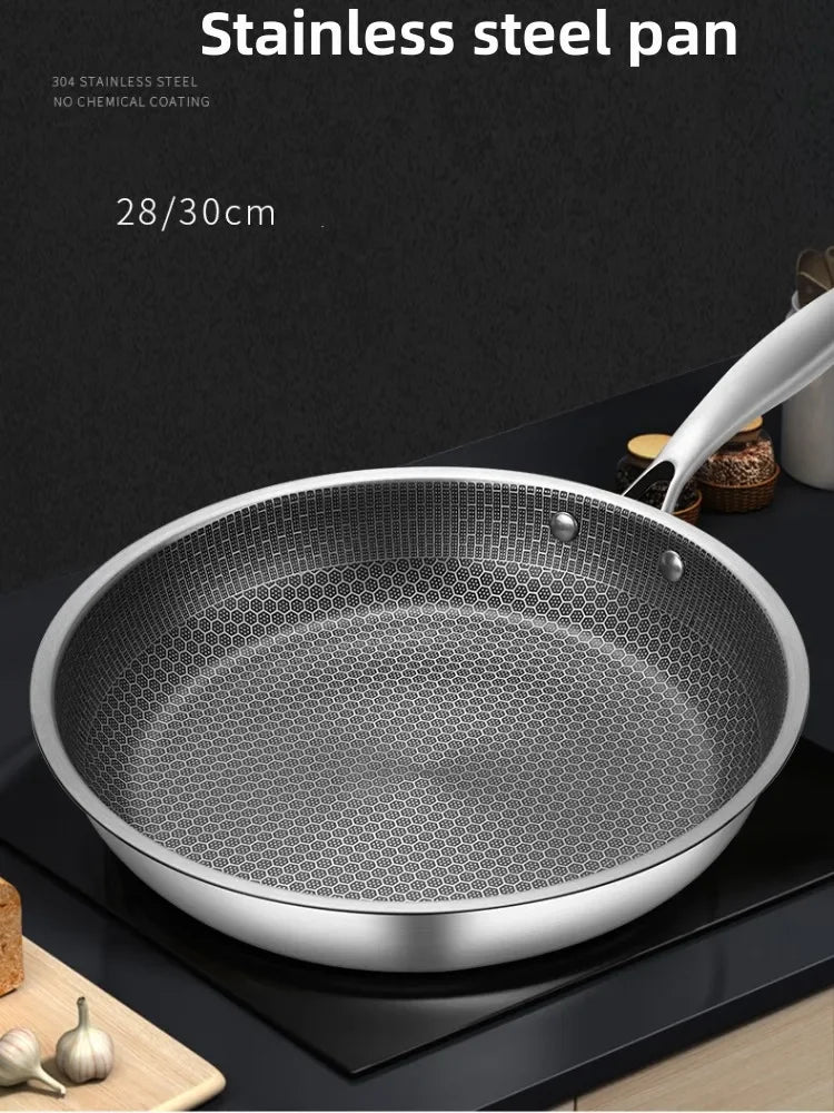 Stainless Steel Frying Pan Honeycomb Non Stick Wok Steak Skillet Cookware Kitchen Supplies Induction Cooker Gas Stove Universal