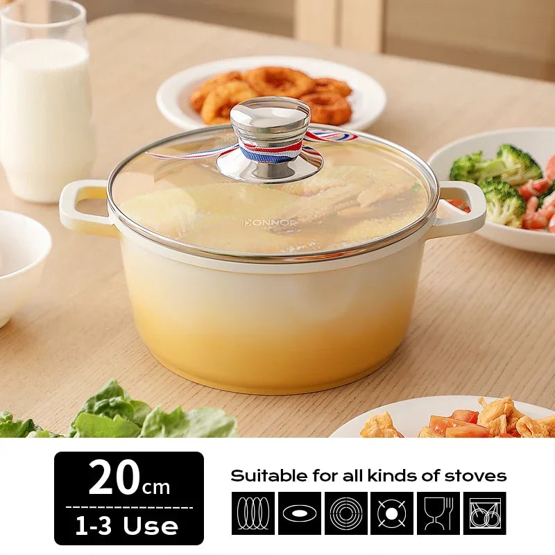 Stew Pot WithLid Soup Pot Non-stick Pot Thick Soup Ceramic Glaze Heat-Resistant Household Two Ears Cookware Gas Induction Cooker