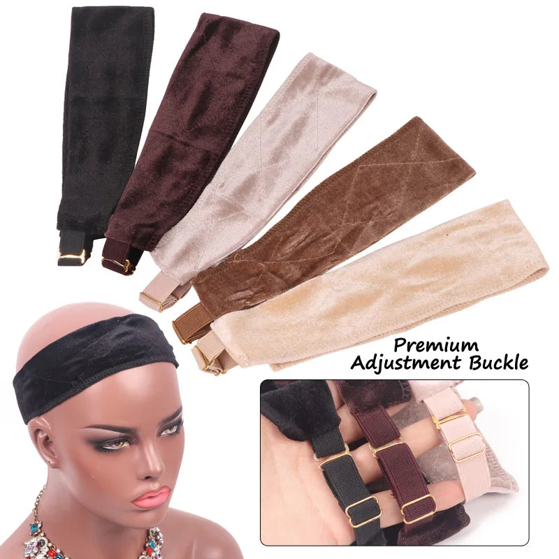Wig Grip Headband For Lace Frontal Wigs Hair Wrap Velvet Wig Gripper Black Skin Non Slip Headband With Adjustable Elastic Band