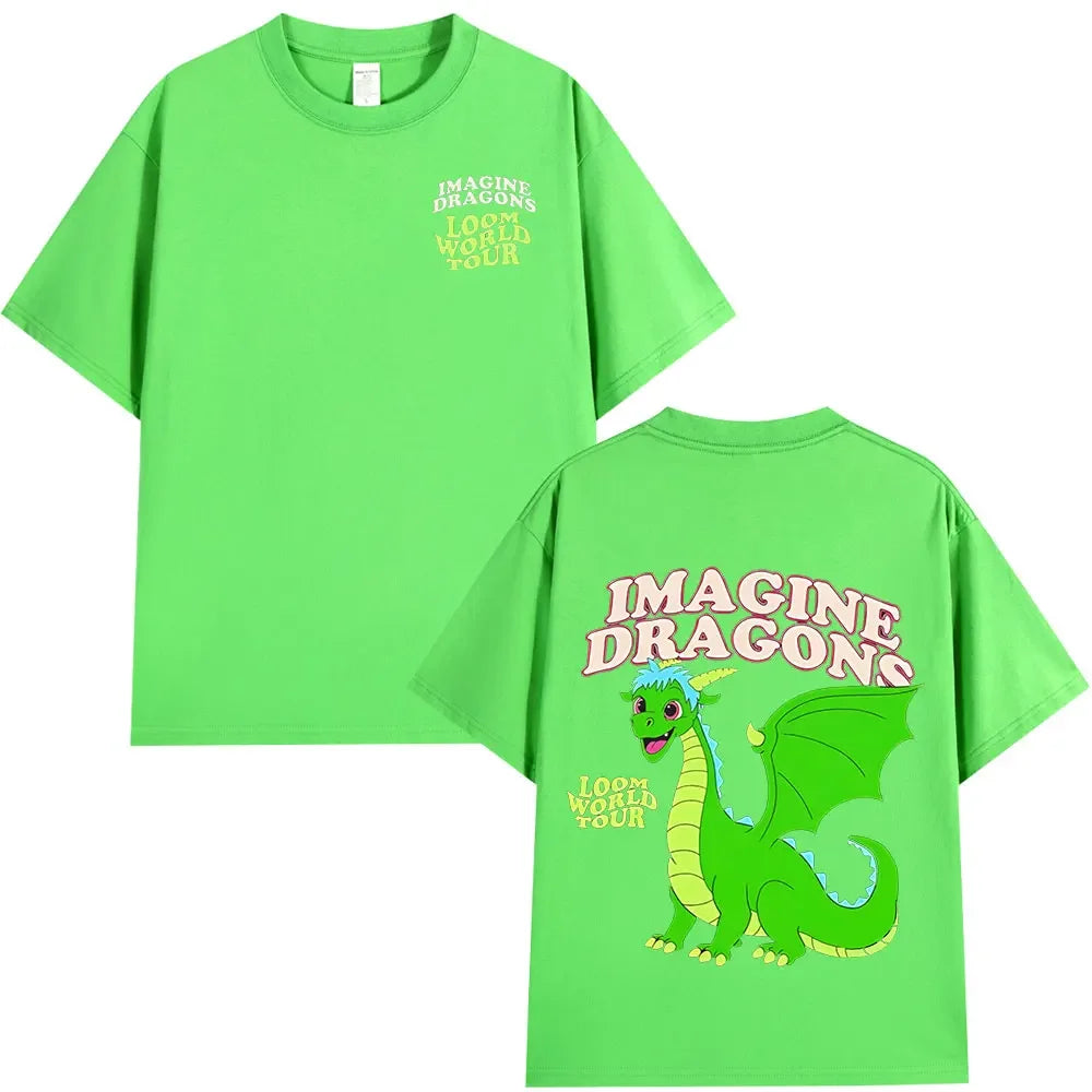 Imagine Dragons Loom World Tour 2024 T Shirt Rock Band Cartoon Dragon T-shirts Men Women High Quality Cotton Short Sleeve Tshirt