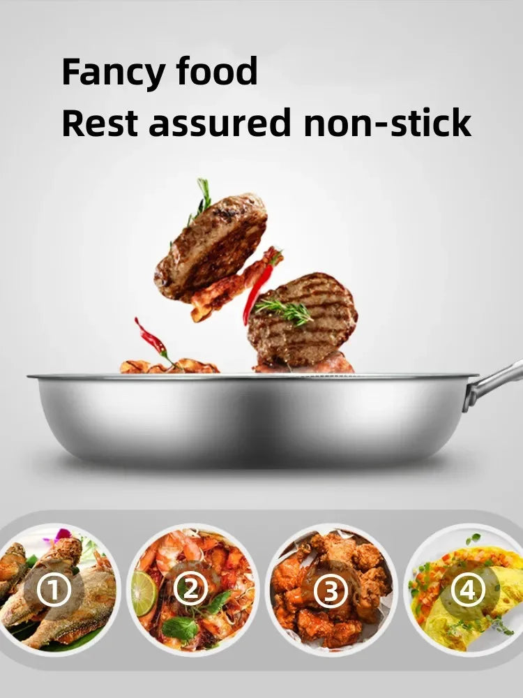 Stainless Steel Frying Pan Honeycomb Non Stick Wok Steak Skillet Cookware Kitchen Supplies Induction Cooker Gas Stove Universal