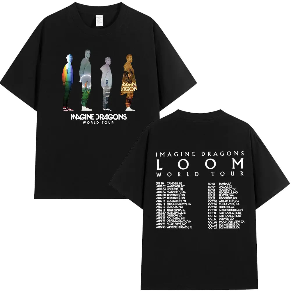 Imagine Dragons Loom World Tour 2024 T Shirt Rock Band Cartoon Dragon T-shirts Men Women High Quality Cotton Short Sleeve Tshirt
