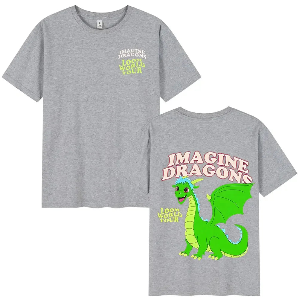 Imagine Dragons Loom World Tour 2024 T Shirt Rock Band Cartoon Dragon T-shirts Men Women High Quality Cotton Short Sleeve Tshirt