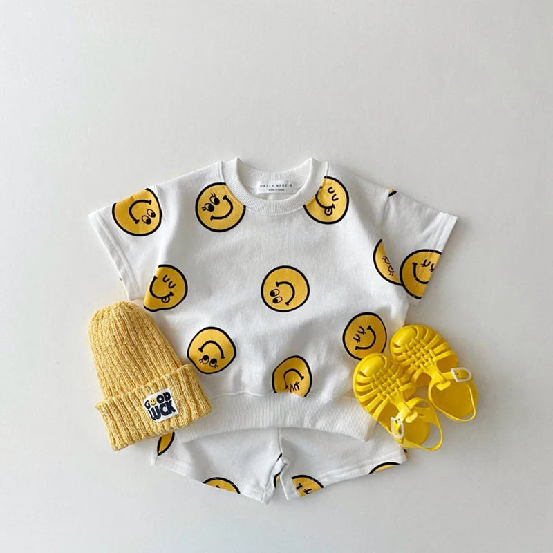 Baby Love Eyes Smile Face Tee Shorts 2-piece Set