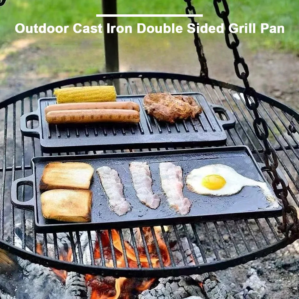Non-stick Pancake Grill Pan Double Sided Oil Frying Baking Pan Induction Cooker Outdoor Barbecue Plate Camping Kitchen Bakeware