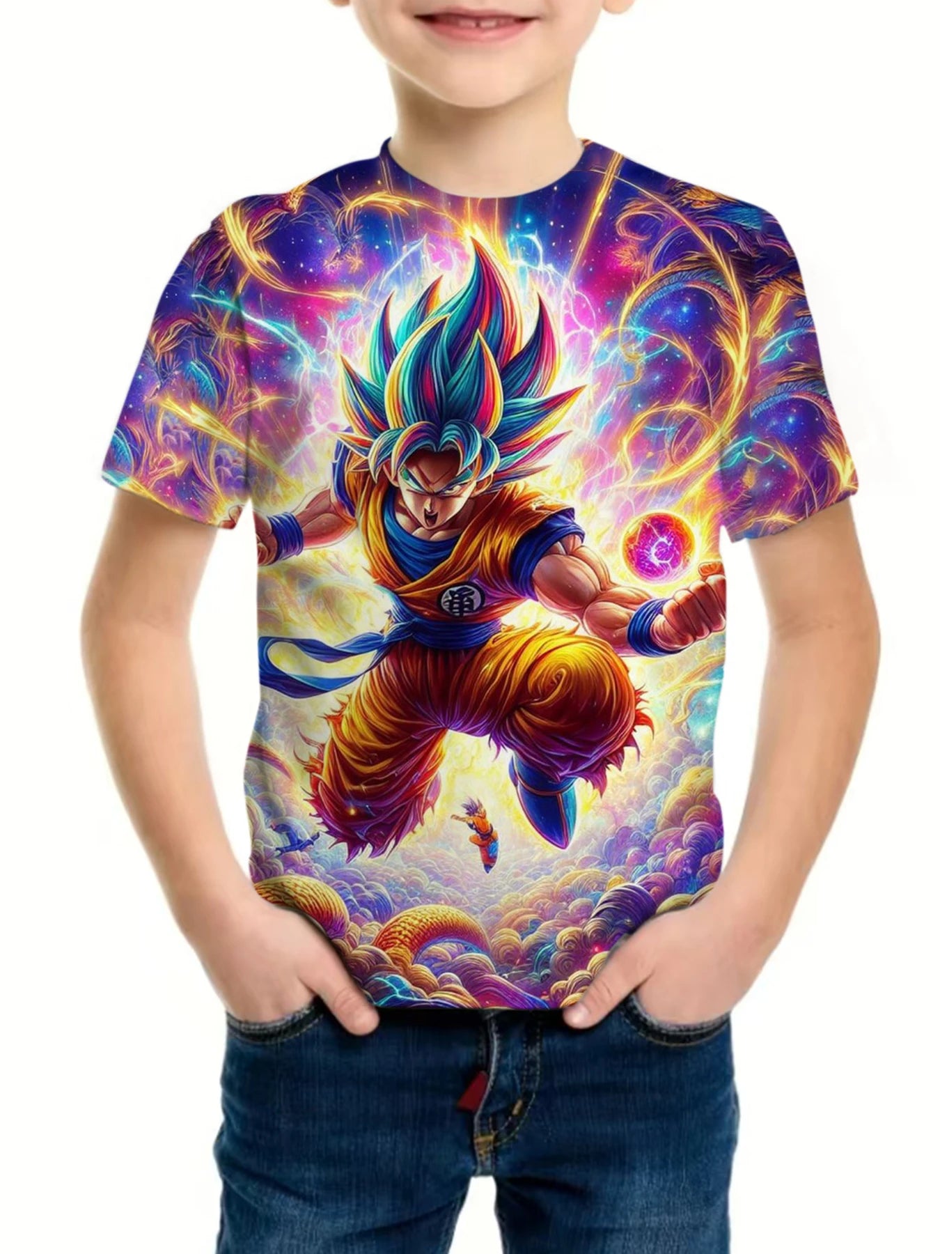 Boy's Anime Wukong Dragonball Graphic T-shirt, Casual Slightly Stretch Breathable Slim Fit Tee Kid's Clothing for Summer Outdoor