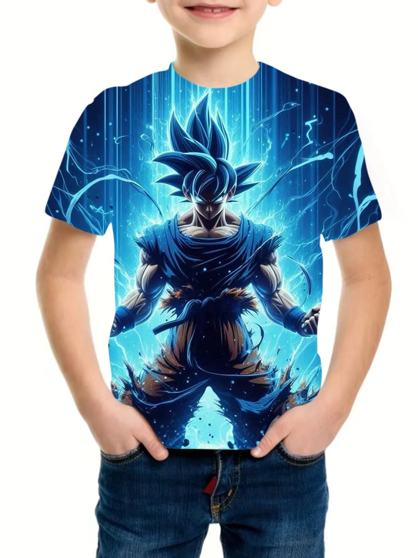 Boy's Anime Wukong Dragonball Graphic T-shirt, Casual Slightly Stretch Breathable Slim Fit Tee Kid's Clothing for Summer Outdoor