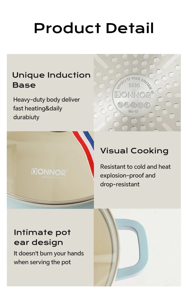 Stew Pot WithLid Soup Pot Non-stick Pot Thick Soup Ceramic Glaze Heat-Resistant Household Two Ears Cookware Gas Induction Cooker