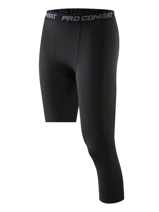 Men's One Leg Tights Legging 3/4 Compression Pants Athletic Base Quick Drying Underwear For Basketball Running Cycling