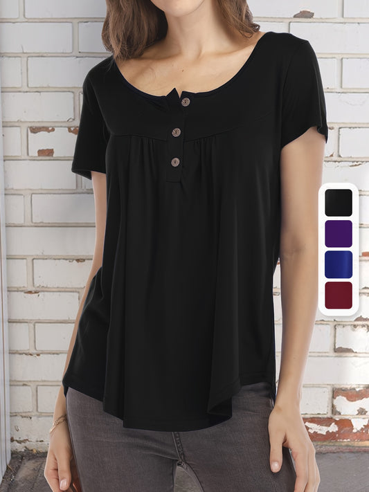 Basic Loose Solid T-Shirt, Casual Short Sleeve V-Neck T-Shirt, Casual Every Day Top, Women's Clothing