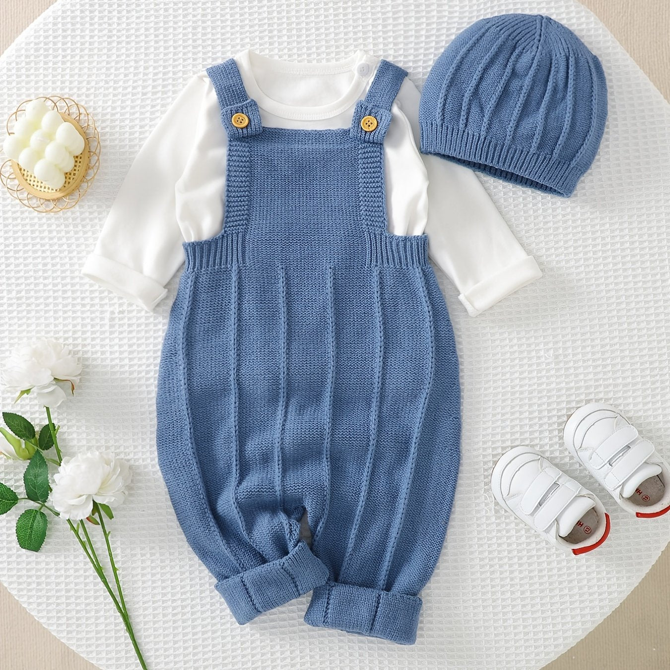 Baby's Solid Color Knit Jumpsuit For All Seasons Outdoor Wear, Not Included T-shirt