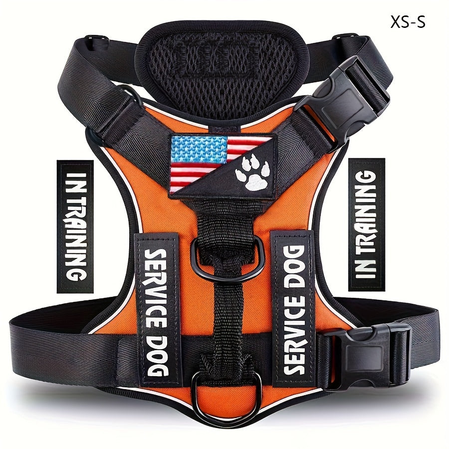 Service Dog Harness, Reflective Dog Vest Harness with 5pcs Patches, Adjustable Soft Oxford Pet Harness, Inner Layer Mesh, Easy to Control for Small Medium Large Dogs Random Buckle