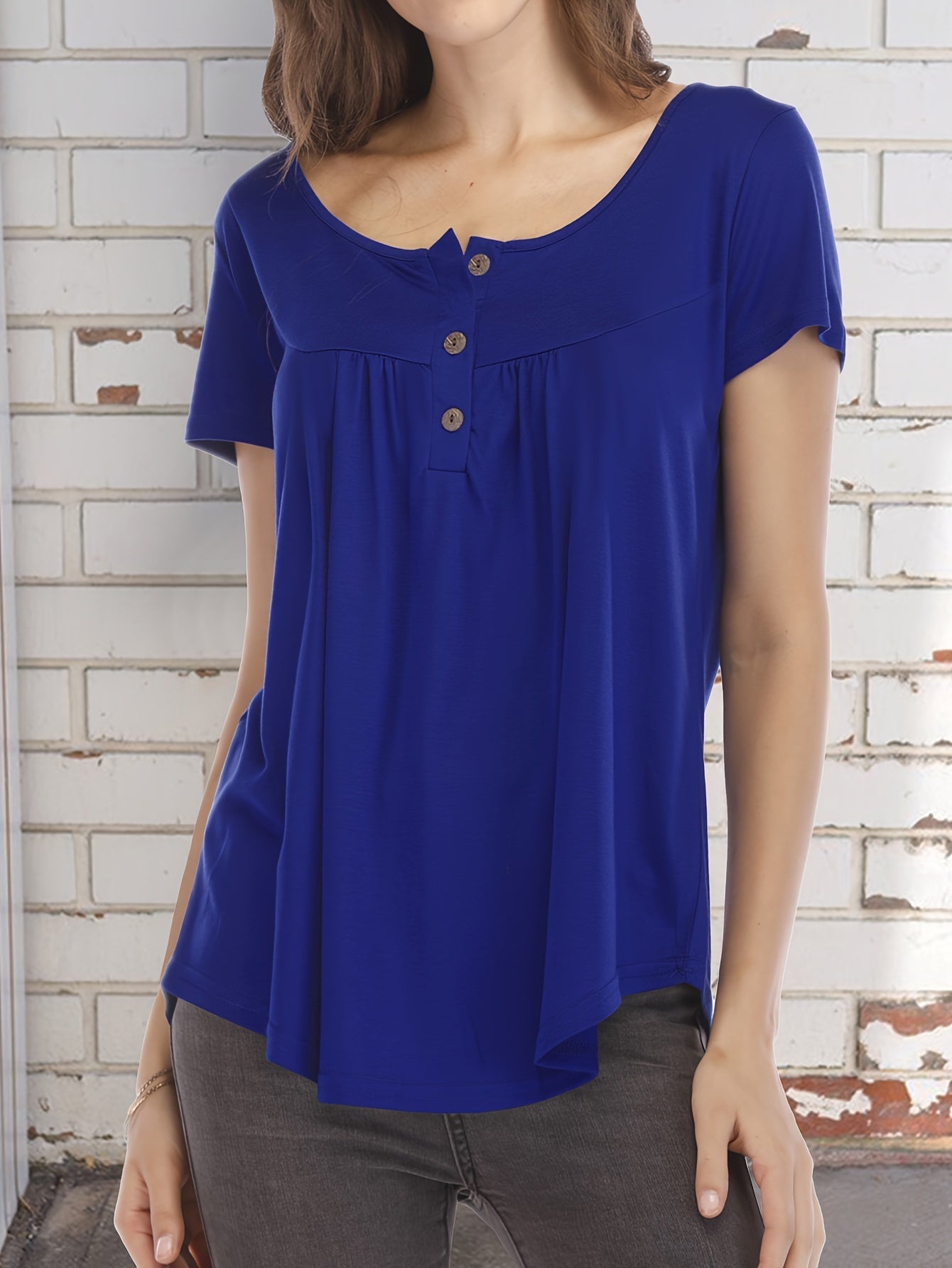 Basic Loose Solid T-Shirt, Casual Short Sleeve V-Neck T-Shirt, Casual Every Day Top, Women's Clothing