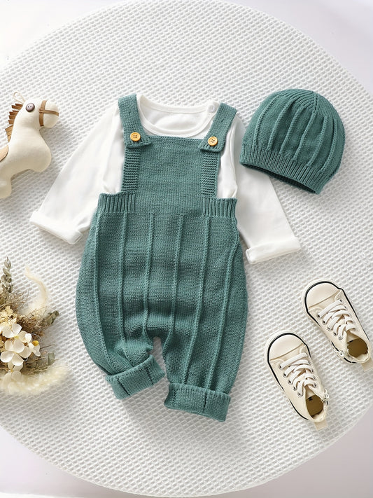 Baby's Solid Color Knit Jumpsuit For All Seasons Outdoor Wear, Not Included T-shirt