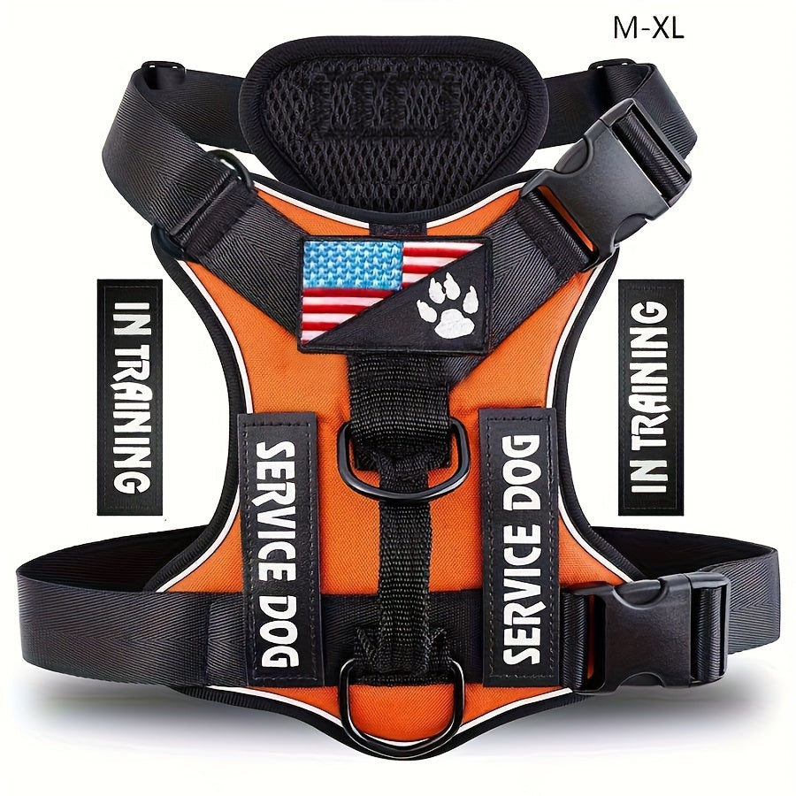 Service Dog Harness, Reflective Dog Vest Harness with 5pcs Patches, Adjustable Soft Oxford Pet Harness, Inner Layer Mesh, Easy to Control for Small Medium Large Dogs Random Buckle