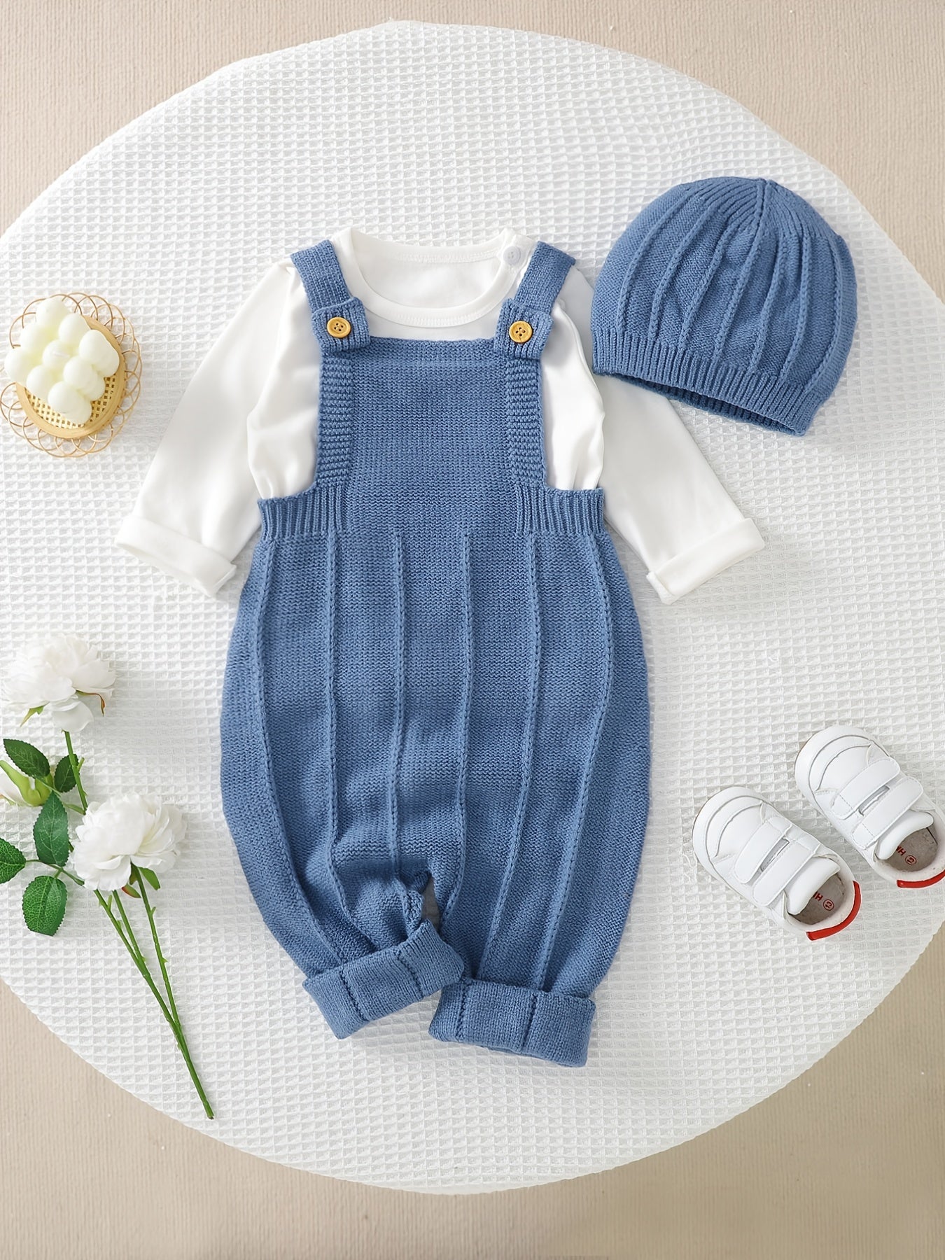 Baby's Solid Color Knit Jumpsuit For All Seasons Outdoor Wear, Not Included T-shirt