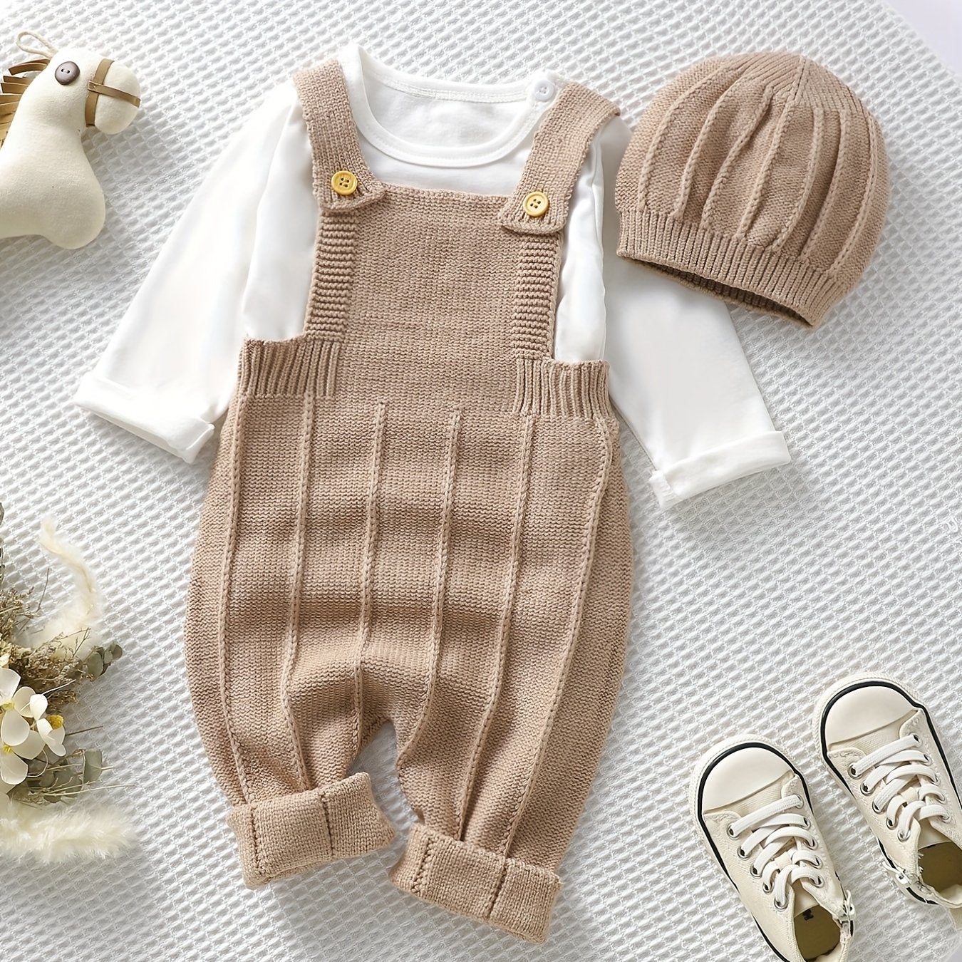Baby's Solid Color Knit Jumpsuit For All Seasons Outdoor Wear, Not Included T-shirt