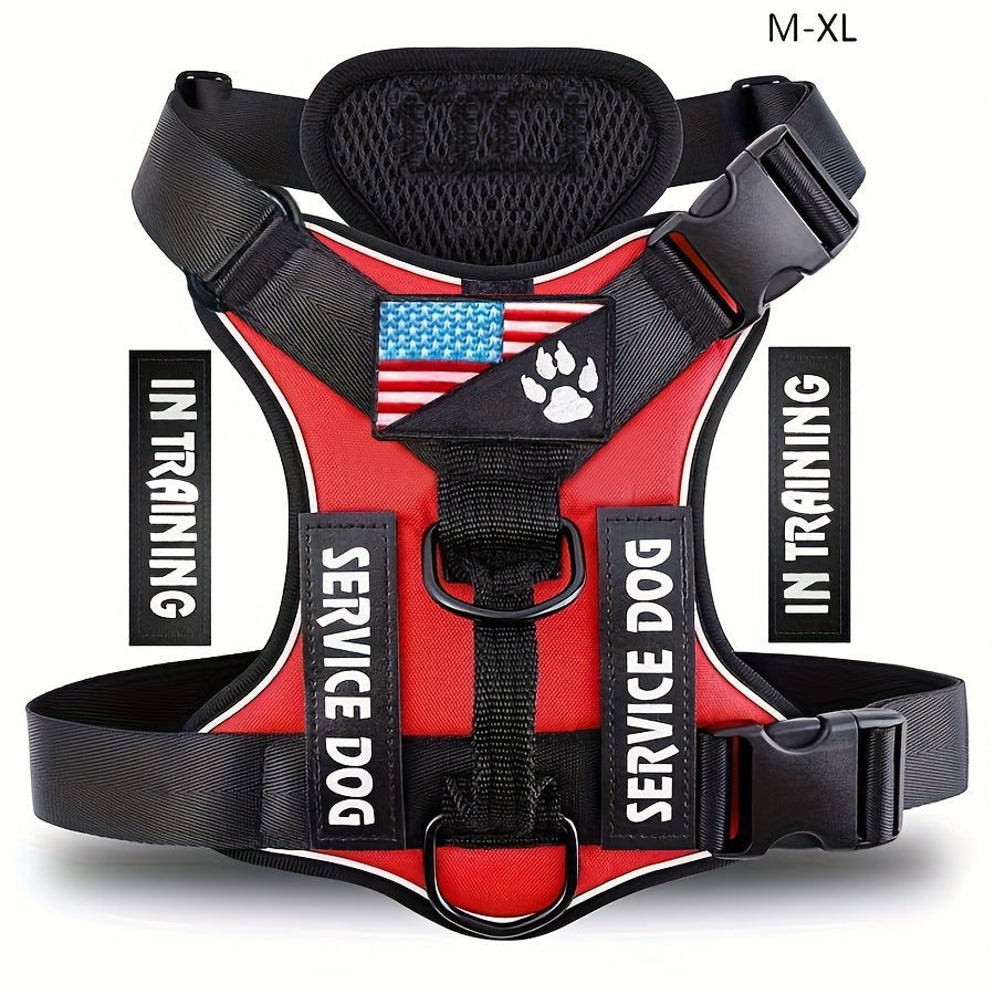Service Dog Harness, Reflective Dog Vest Harness with 5pcs Patches, Adjustable Soft Oxford Pet Harness, Inner Layer Mesh, Easy to Control for Small Medium Large Dogs Random Buckle