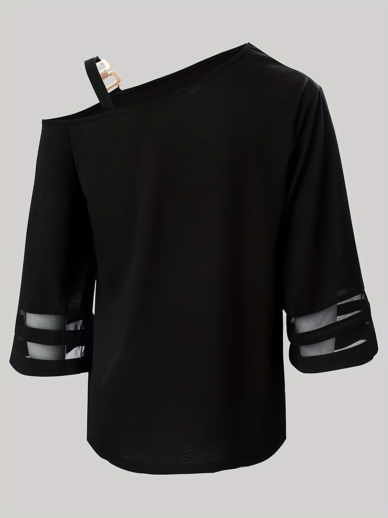 Premium Womens One Shoulder Top - Fashionable Solid Stitching & Breathable Mesh Sleeve - Timeless Stylish Everyday T-Shirt for Versatile Wear