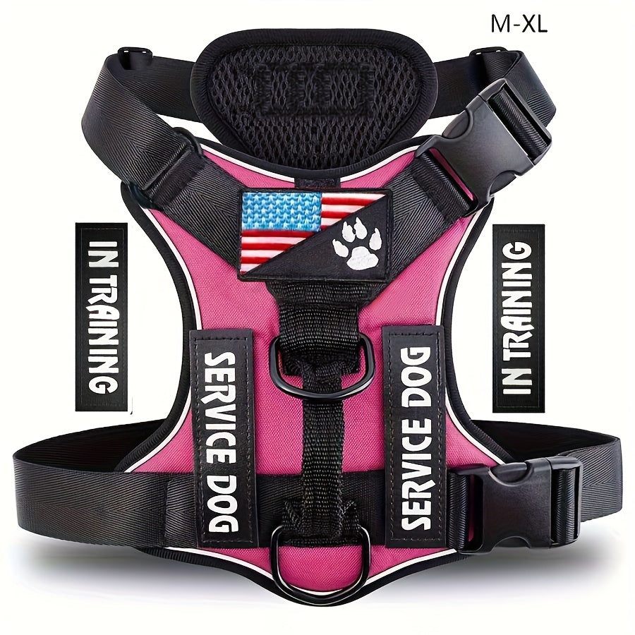 Service Dog Harness, Reflective Dog Vest Harness with 5pcs Patches, Adjustable Soft Oxford Pet Harness, Inner Layer Mesh, Easy to Control for Small Medium Large Dogs Random Buckle