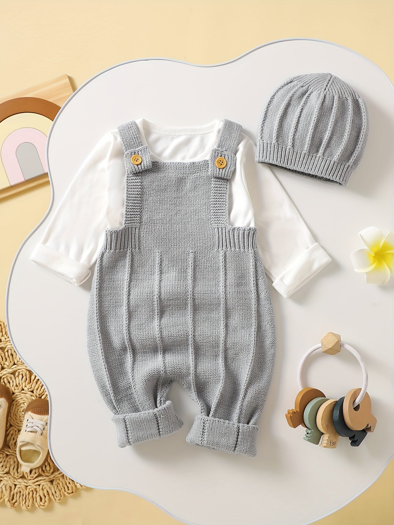 Baby's Solid Color Knit Jumpsuit For All Seasons Outdoor Wear, Not Included T-shirt