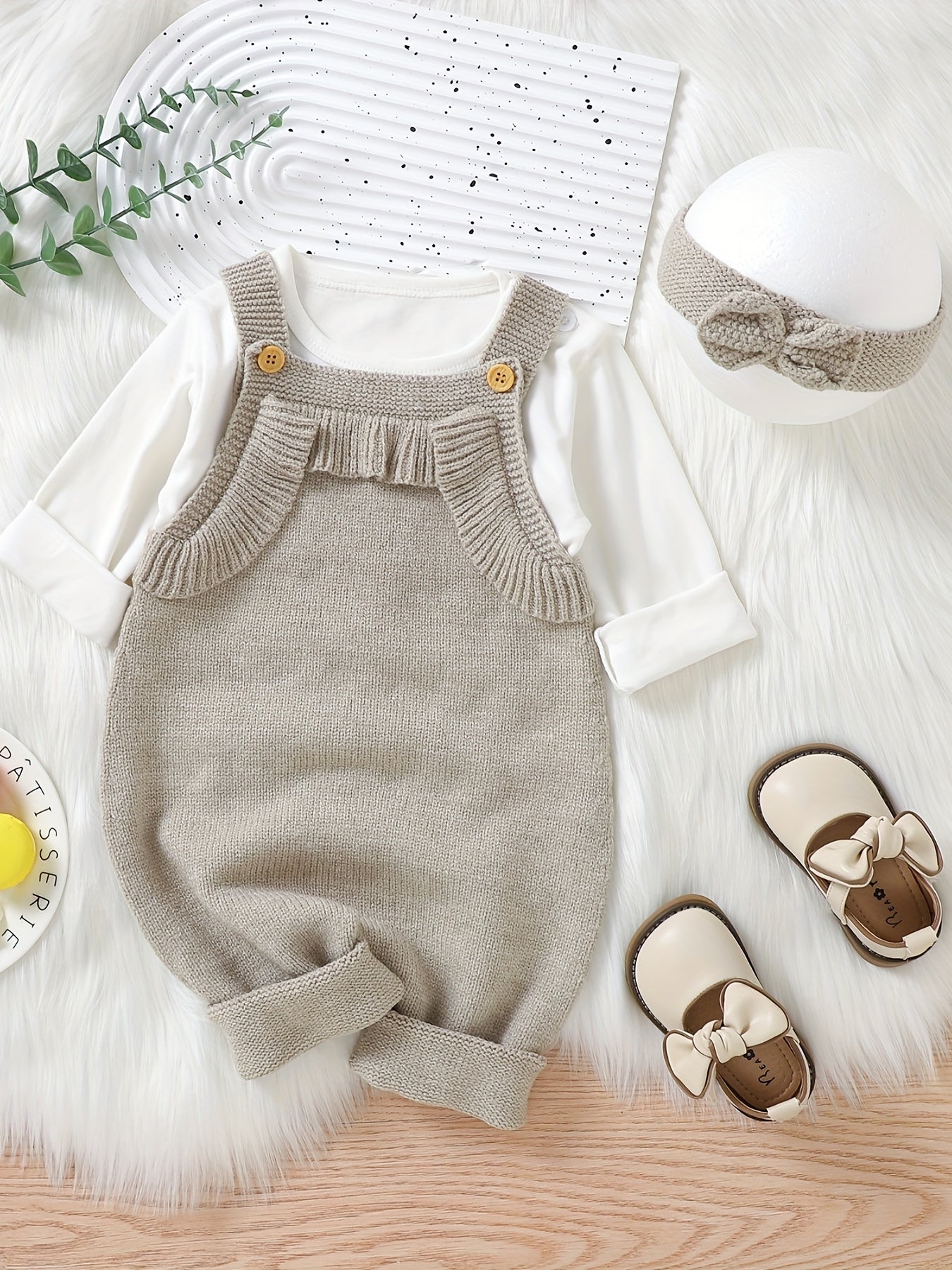 Baby's Solid Color Knit Jumpsuit For All Seasons Outdoor Wear, Not Included T-shirt